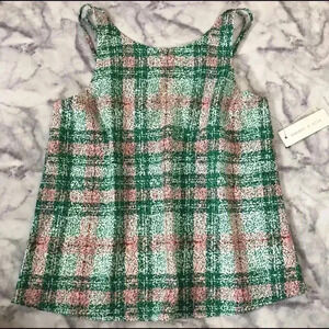 NWT Cooper and Ella Green Pink Plaid Tank Blouse Women's Size M